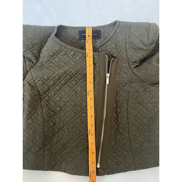 BCBG Maxazria Crop Green Moto Jacket Quilted Structured Shoulders Size Medium - Picture 8 of 11